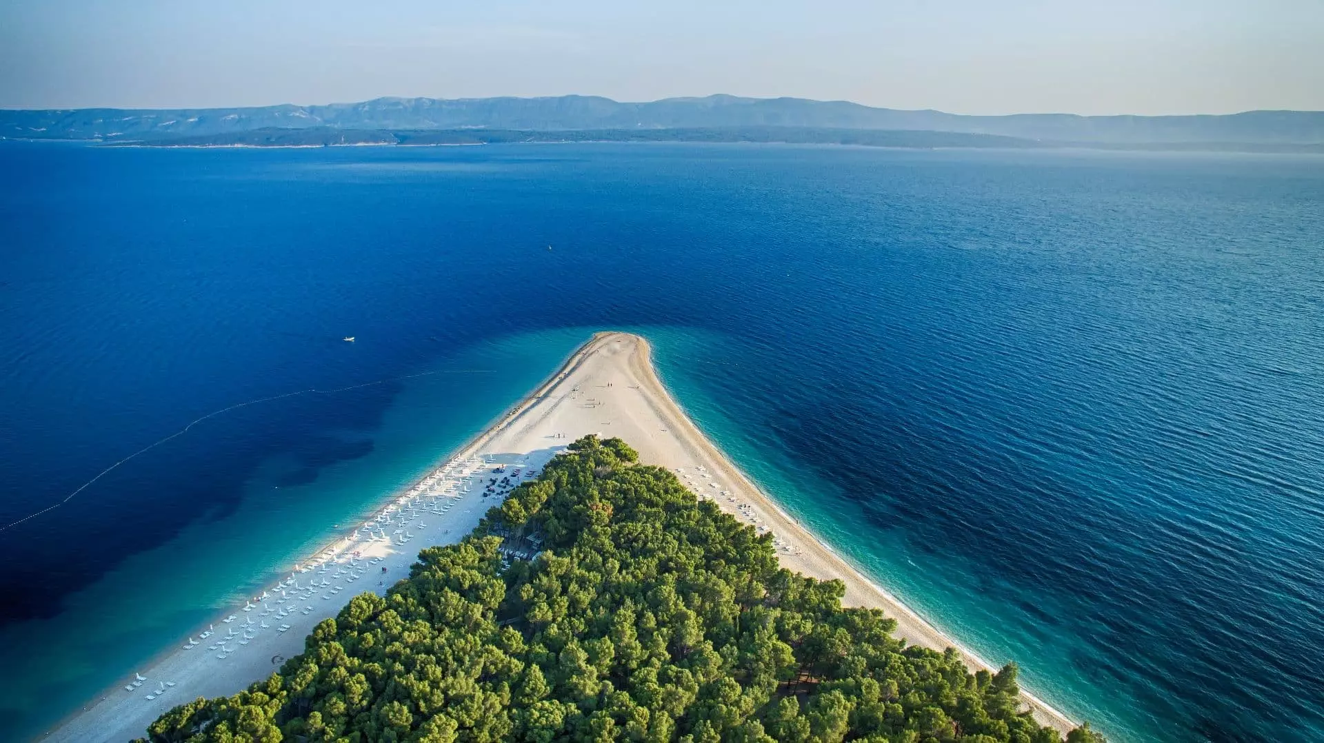 Ariel view of Zlatni Rat beach in Croatia.