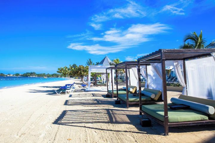 beachside day bed cabanas in Negril, Jamaica. 