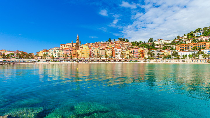 Menton, France waterfront town. 