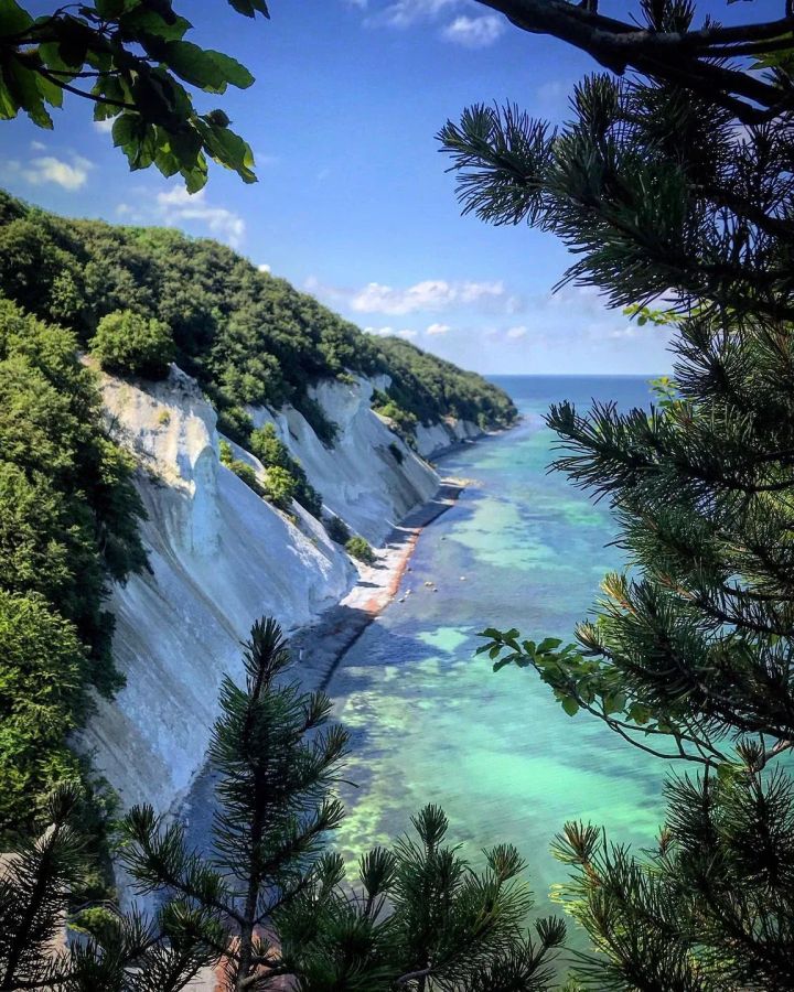 View of the ocean and seaside cliffs at Møns Klint in Denmark.