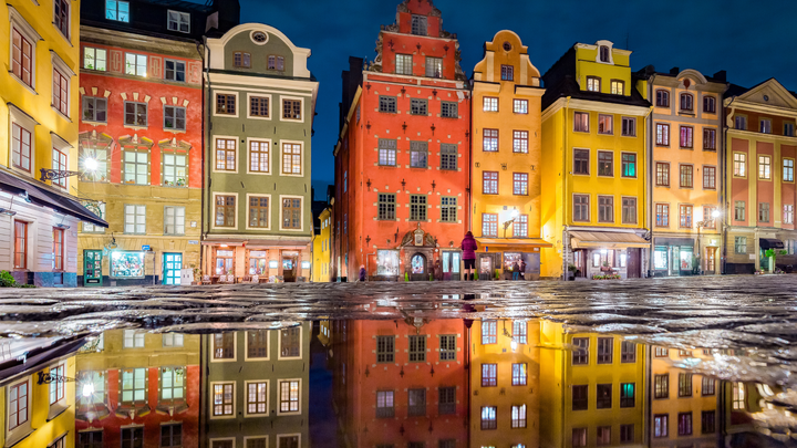 Colorful buildings at Gamla Stan in Sweden.