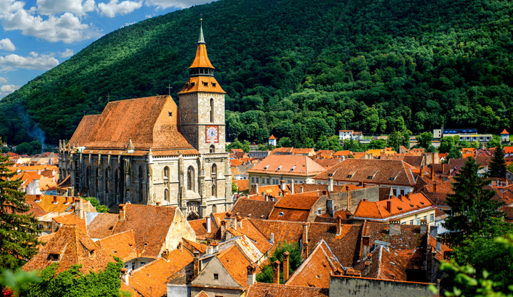 Church in Brasov Cityscape in Romania