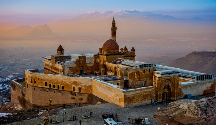 Ishak Pasha Palace in Armenia on the water front.