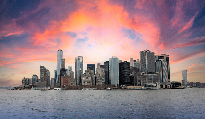 View of the Manhattan Skyline from across the river. 