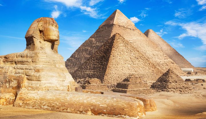 Egyptian pyramids and the sphinx.