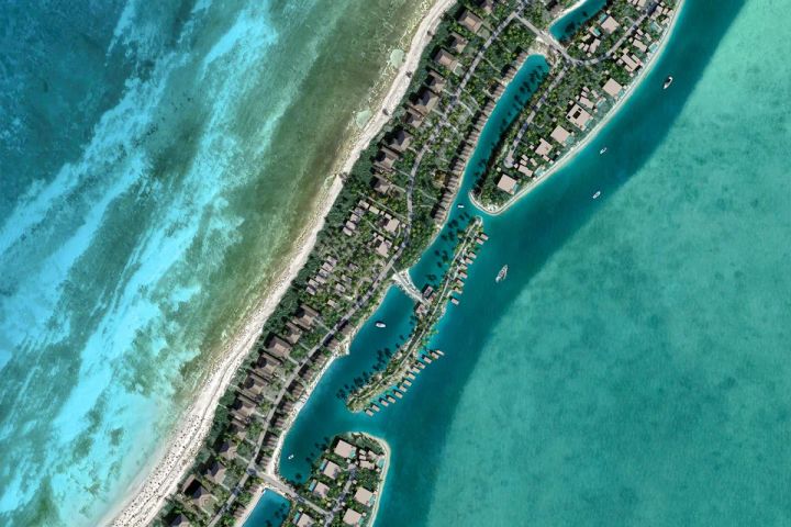 Ariel view of Bora Bora and the beach.
