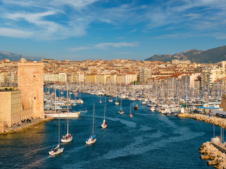 Sailboats going up Marseille Harbor
