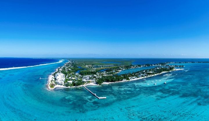 The cayman islands ariel view of the islands and the beach.