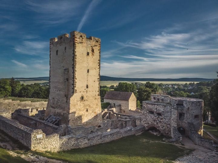 Sunny day over Nagyvázsony castle ruins in Hungary