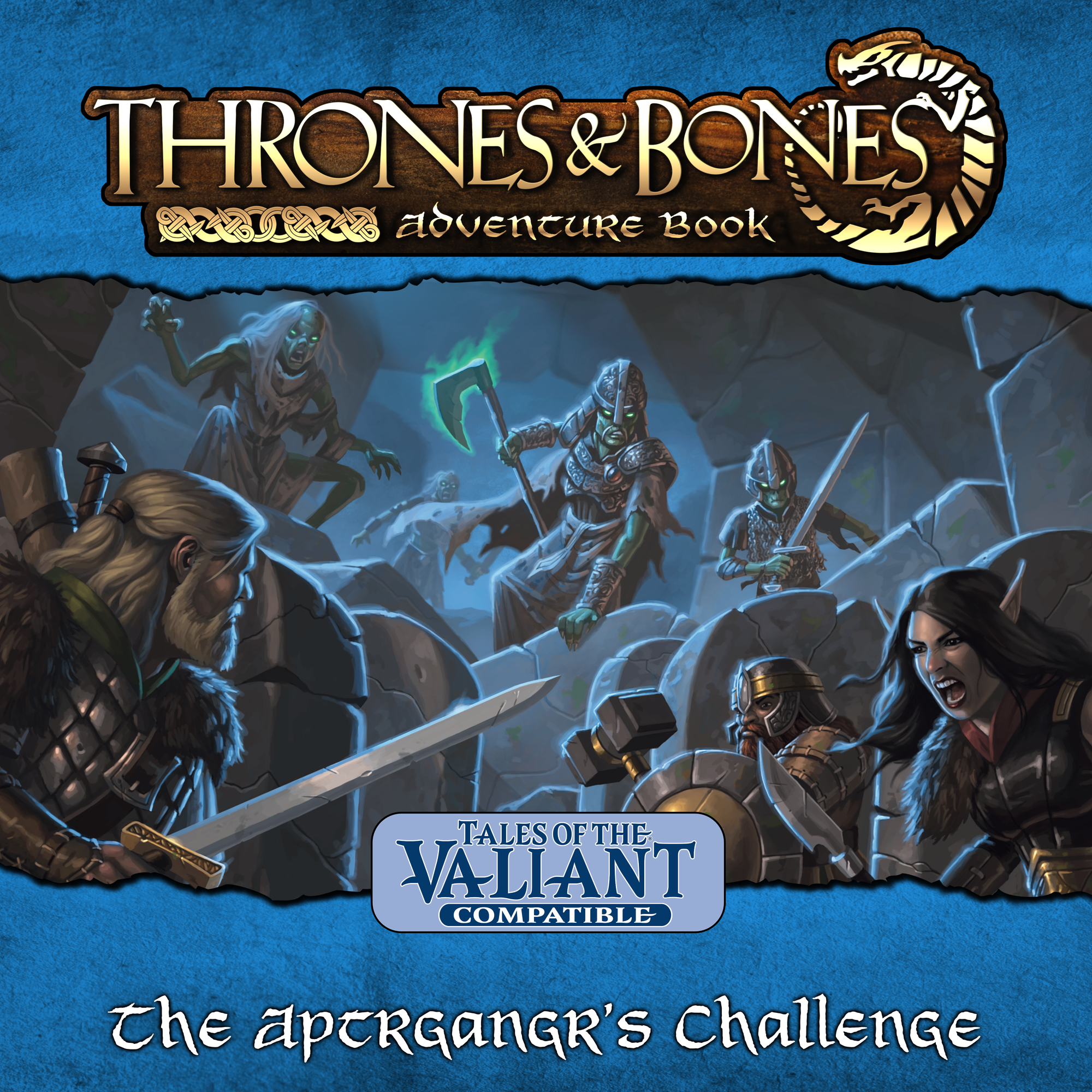 Shard VTT cover for The Aptrgangr's Challenge. Shows a party of adventurers set upon by draugar.