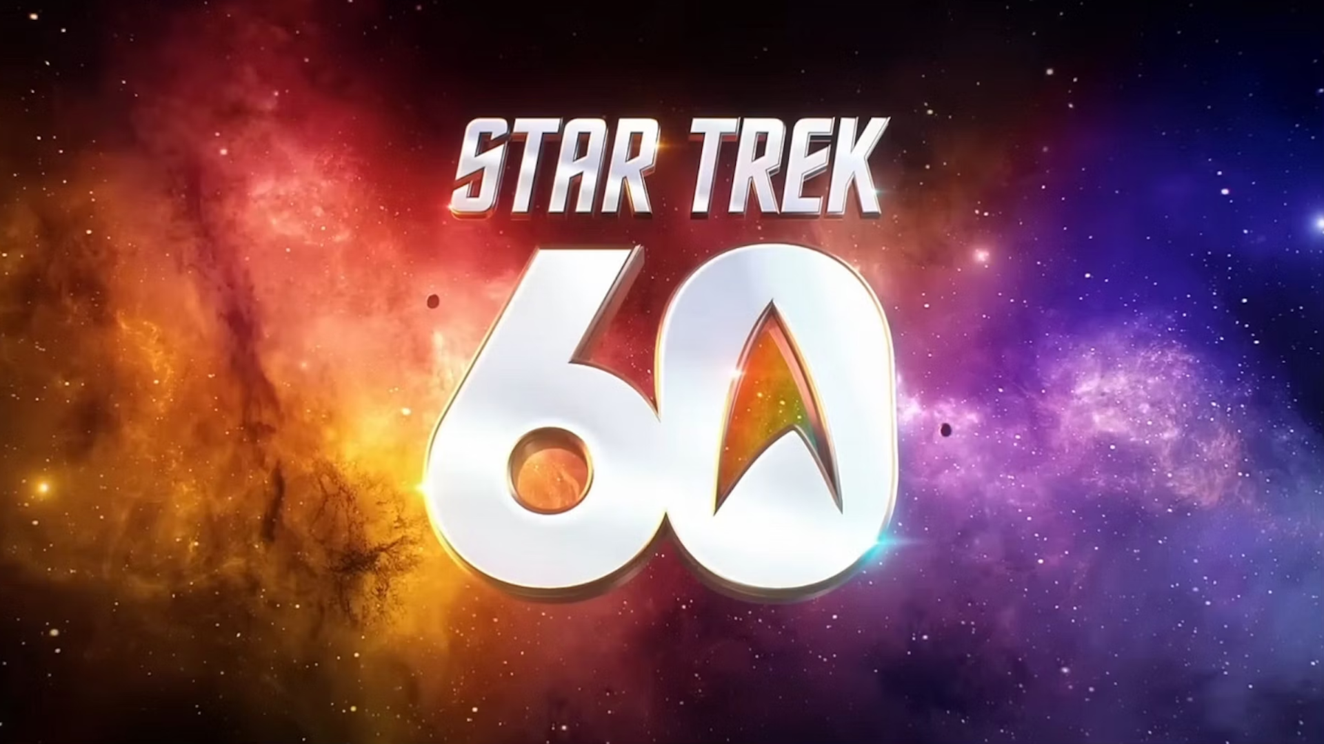 "Star Trek 60" over a colorful scene of outer space.