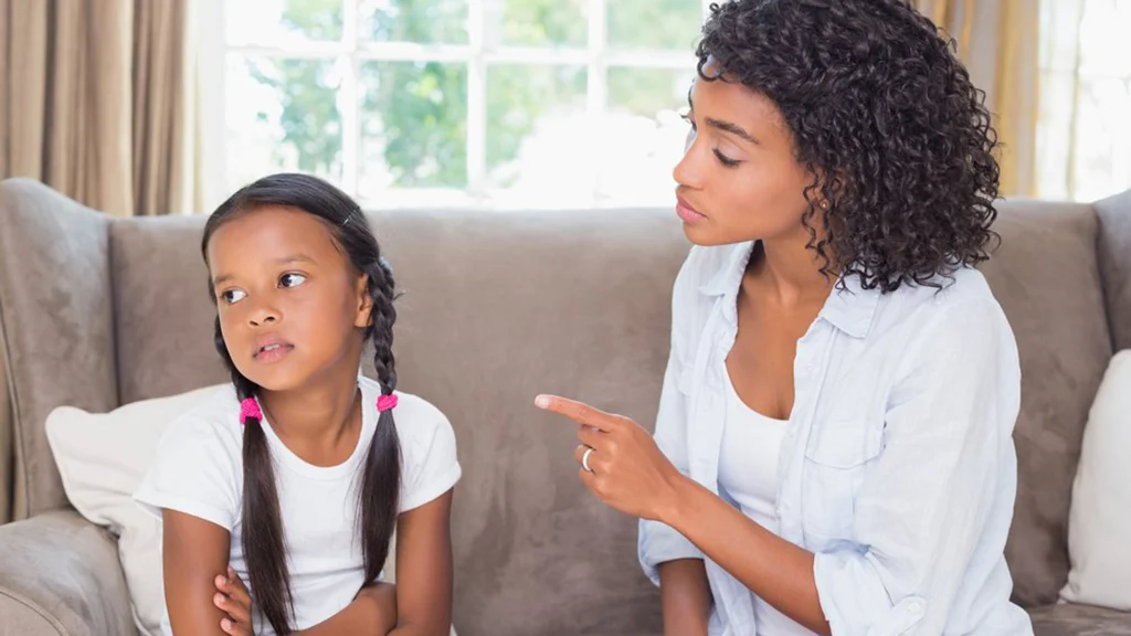 Mom pointing at girl - Parenting Hell