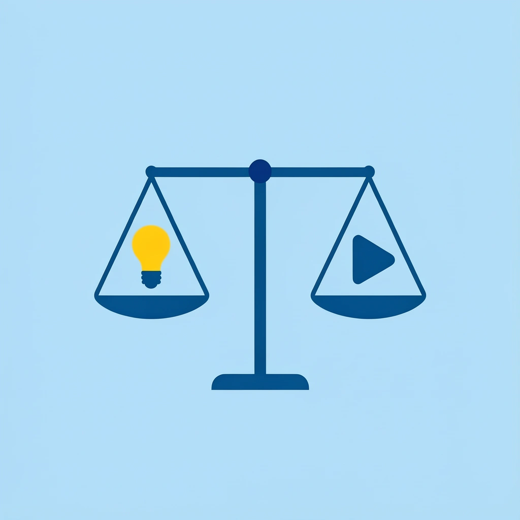Balance scale showing skill-building on one side and fun/engagement on the other side