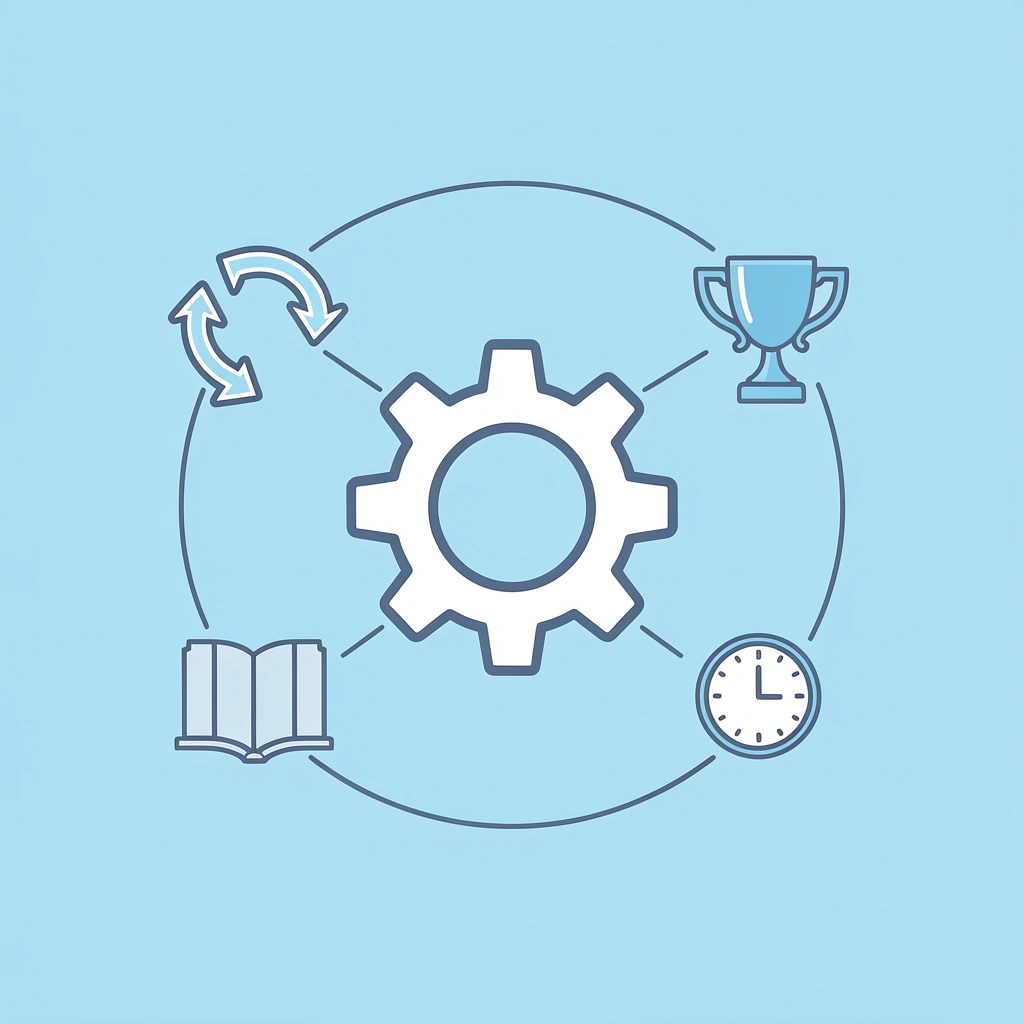 Central hub showing engagement connected to repetition, capability building, and interest-driven practice