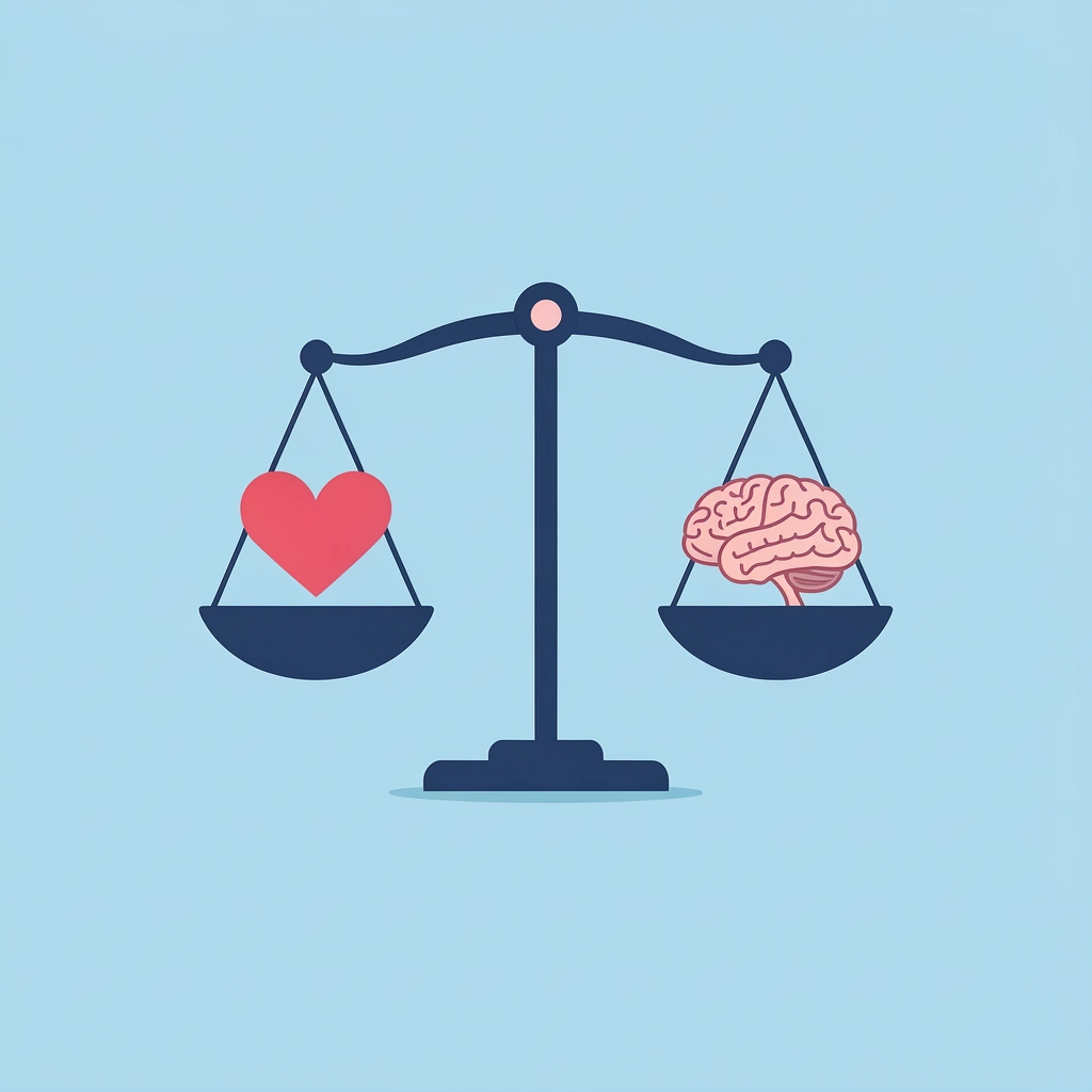 Balance scale comparing emotional readiness on one side and academic knowledge on the other