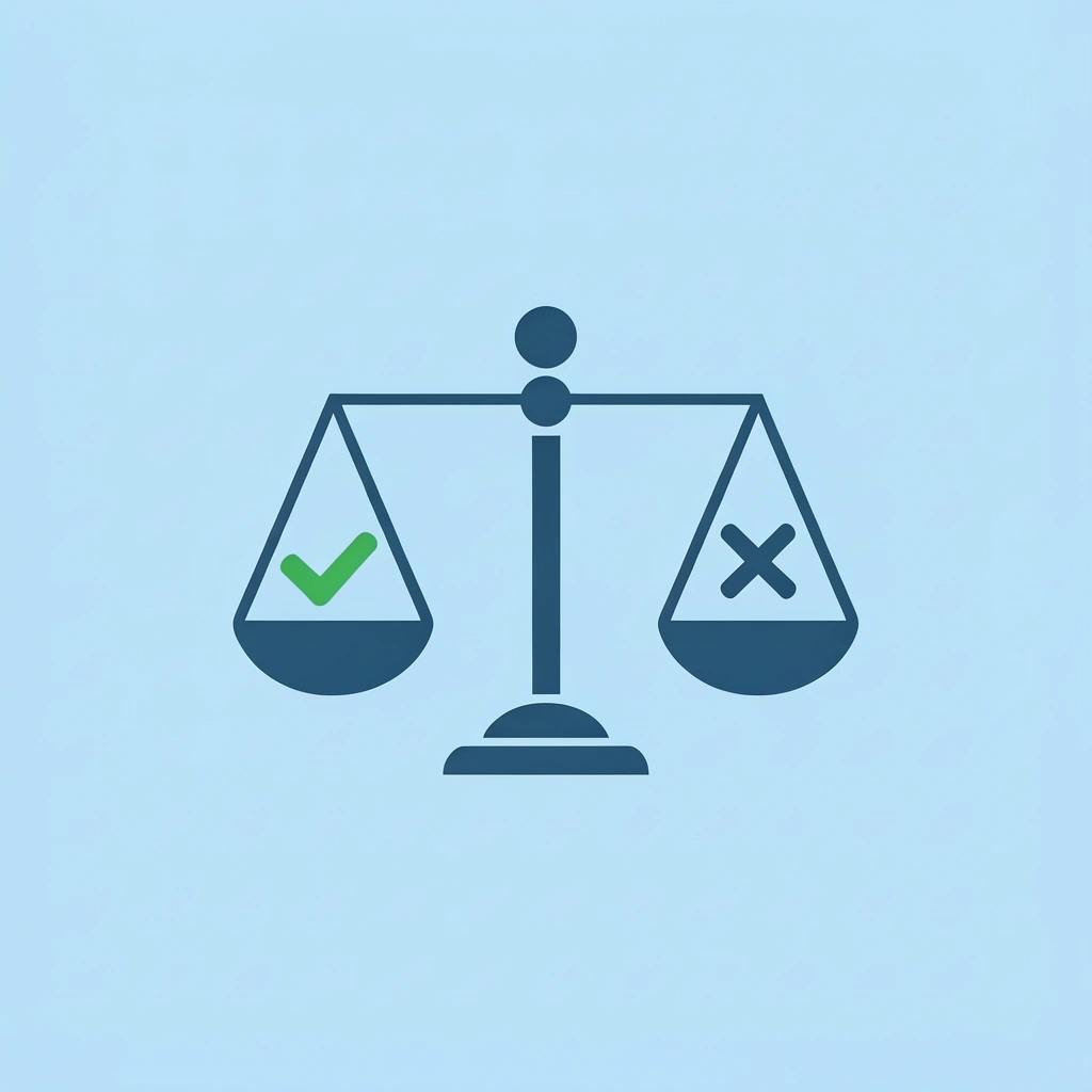 Balance scale comparing correctly fitted backpack on left versus oversized backpack on right