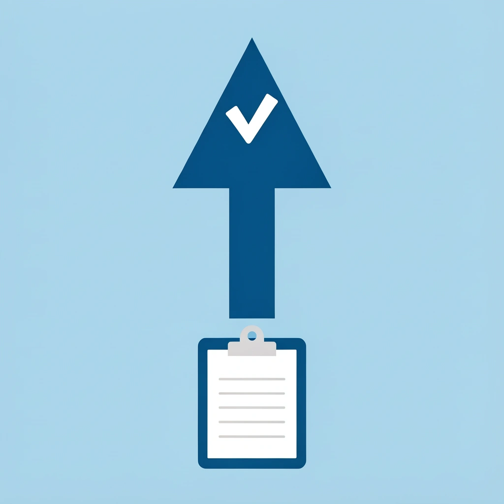 Upward arrow showing growth in child's independence and organizational skills