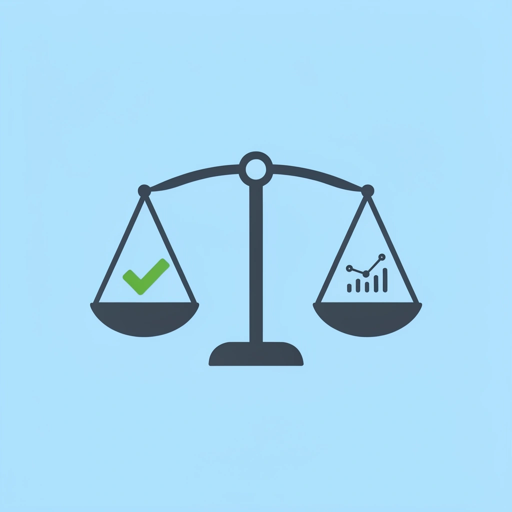 Balance scale comparing consistency (heavier side) against perfection (lighter side)