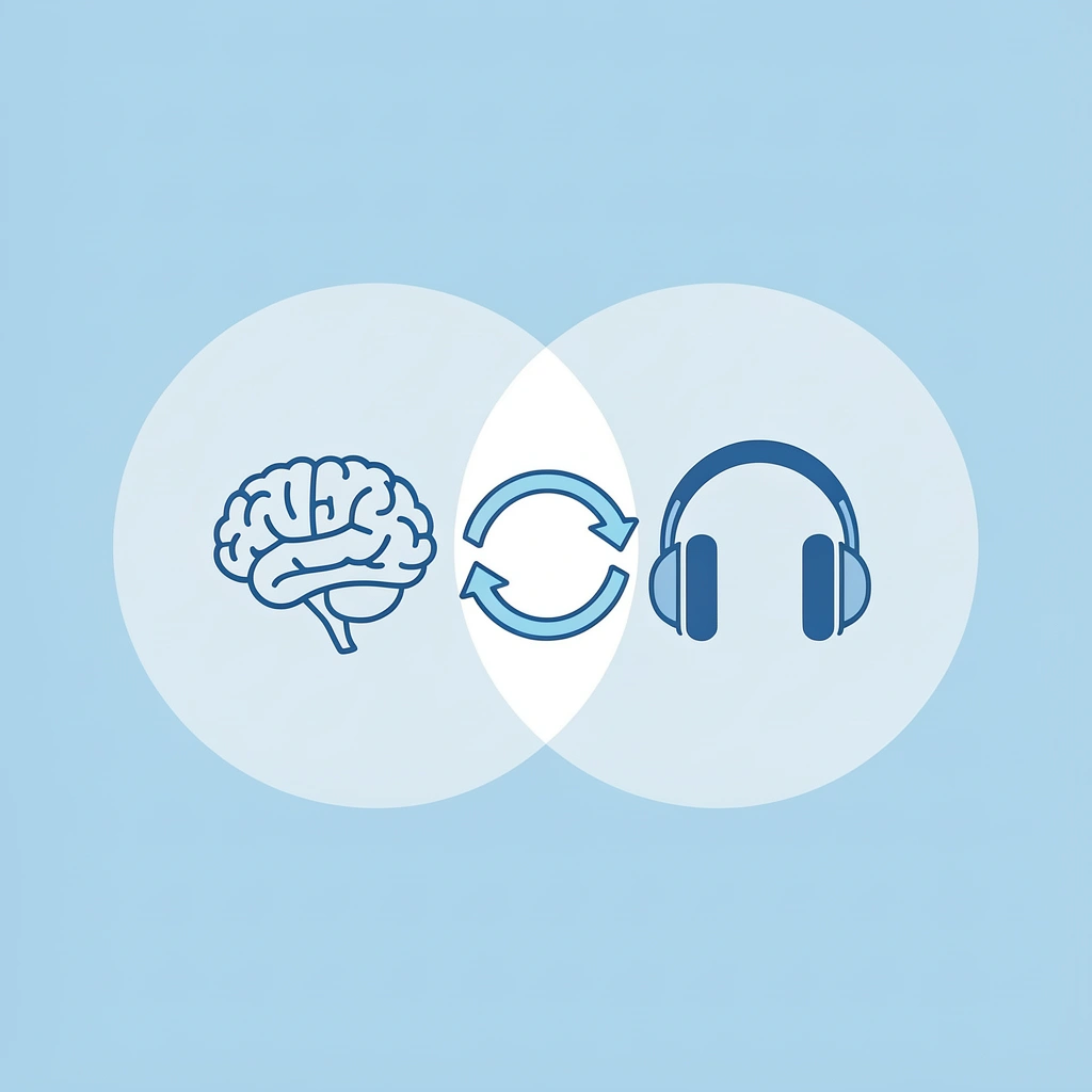 Two overlapping circles showing how multiple senses and skill areas create stronger learning outcomes
