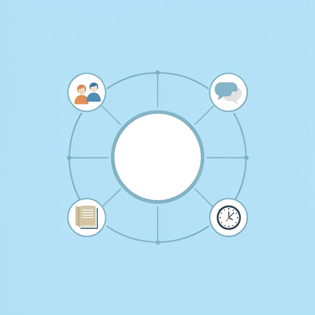 Central parent icon connected to four engagement strategies: sitting on the floor, taking turns, asking questions, and showing interest