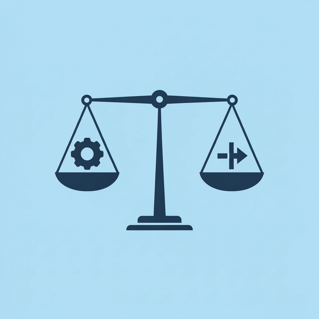 Balance scale comparing flexible, individual-paced learning on one side versus rigid, one-size-fits-all approach on the other