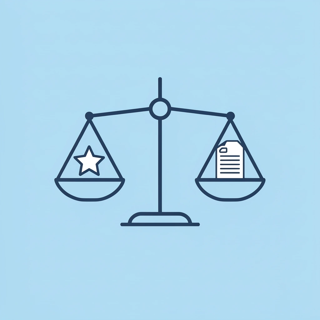 Balance scale showing quality on one side outweighing quantity on the other
