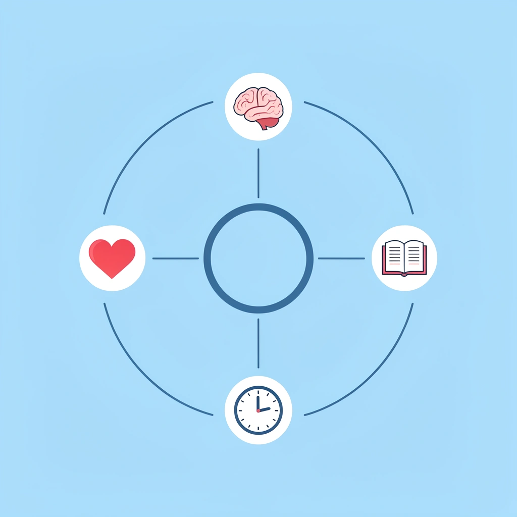 Network diagram with preschool readiness at center connected to routines, independence, social skills, and attention span