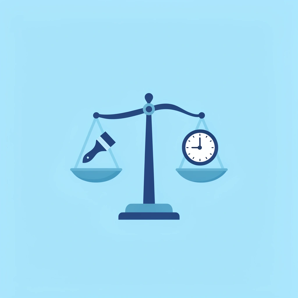 Balance scale comparing 30+ minutes of browsing versus 30 seconds to create custom content