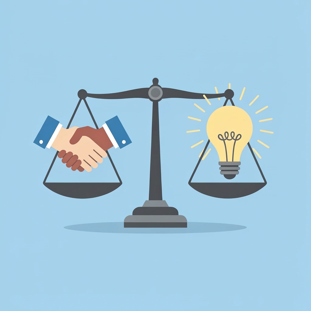 Balance scale showing adult guidance on one side and child autonomy on the other