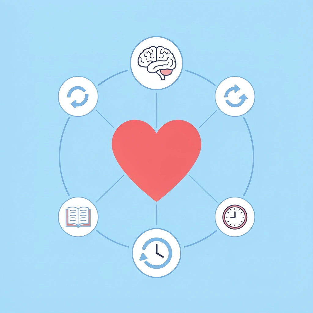 Four learning modalities (movement, creativity, sensory engagement, gratitude) connected to the central child development concept