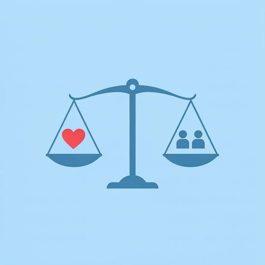 Balance scale showing connection and quality time on one side, perfection and fancy supplies on the other