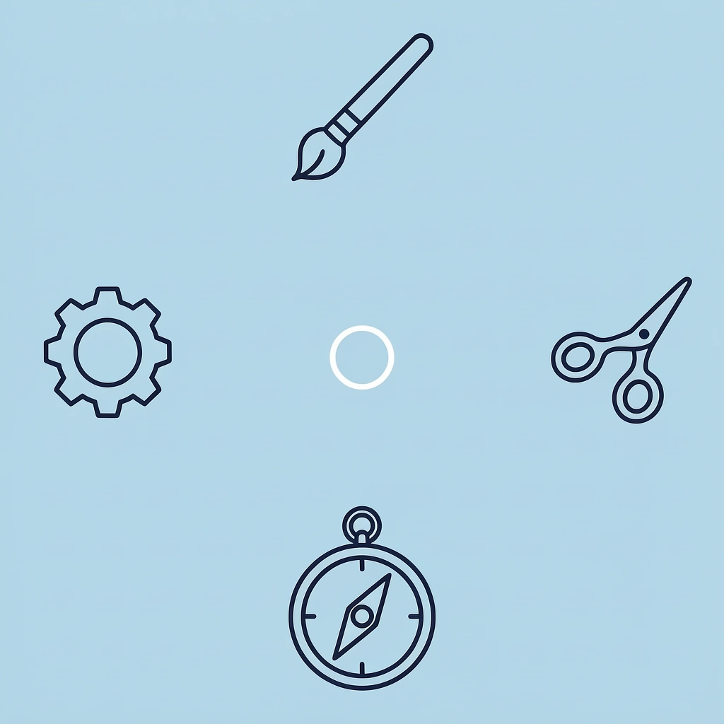 Four art supply categories positioned at compass directions