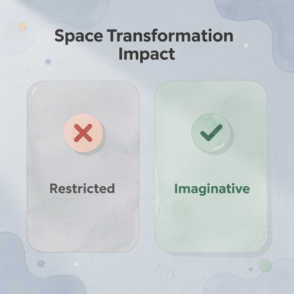 Before and after comparison showing transformation from restricted to imaginative learning