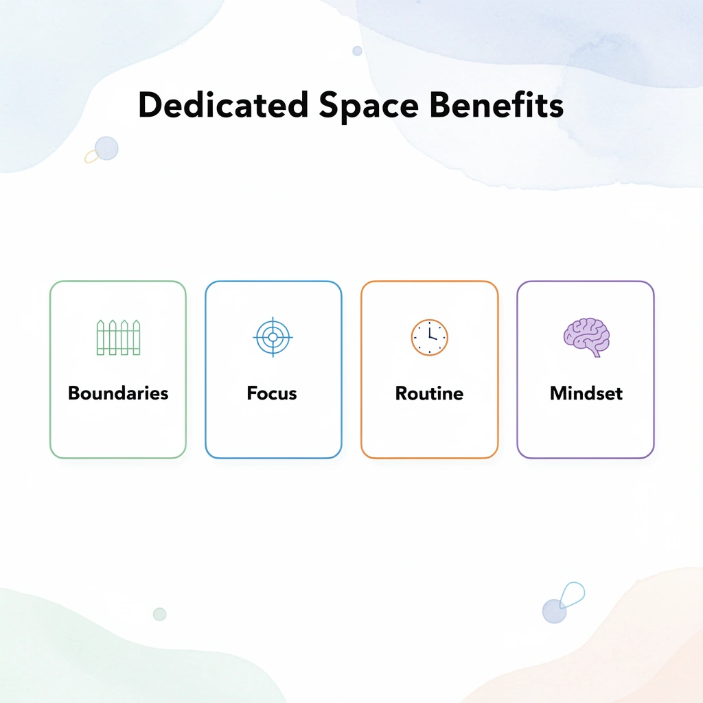 Infographic showing four benefits of dedicated homeschool spaces