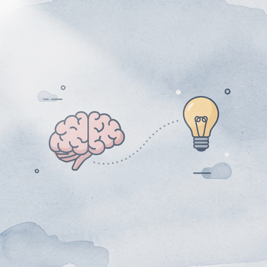 Brain icon connected to target representing mental transition to study mode