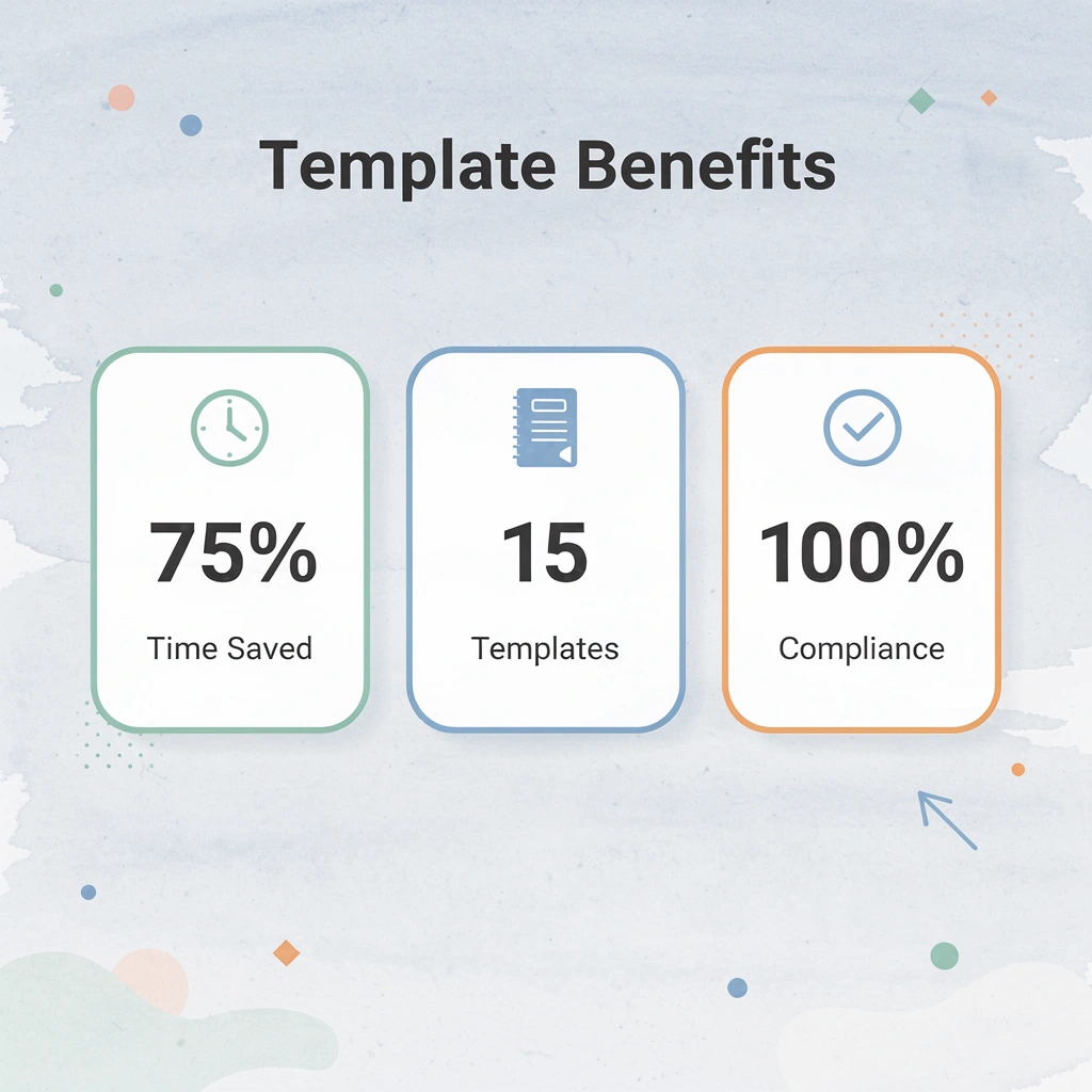 Statistics showing template benefits, including time savings and compliance