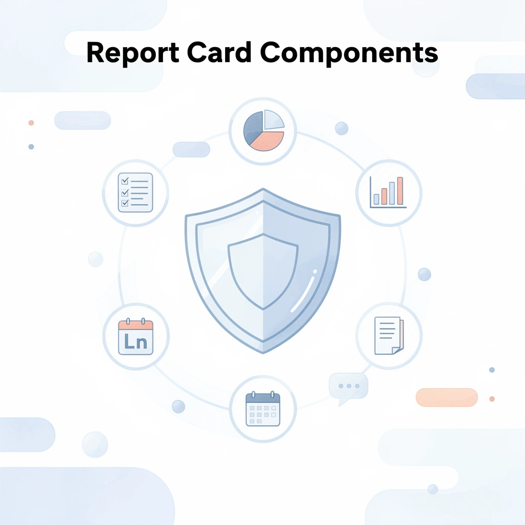 Shield badge showing essential report card components