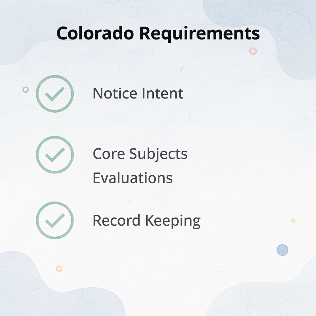 Checklist showing Colorado homeschool requirements