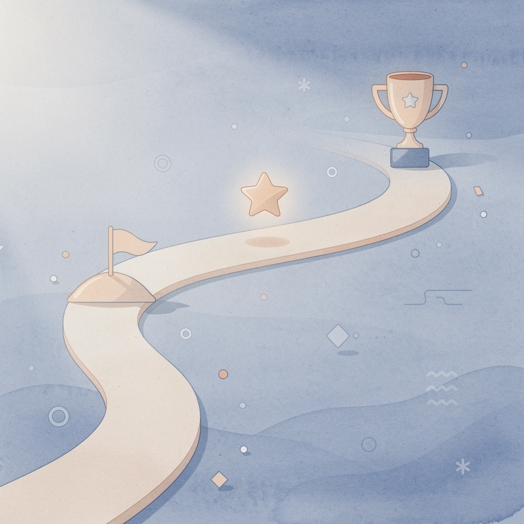 Winding path with milestone markers representing standardized educational progression