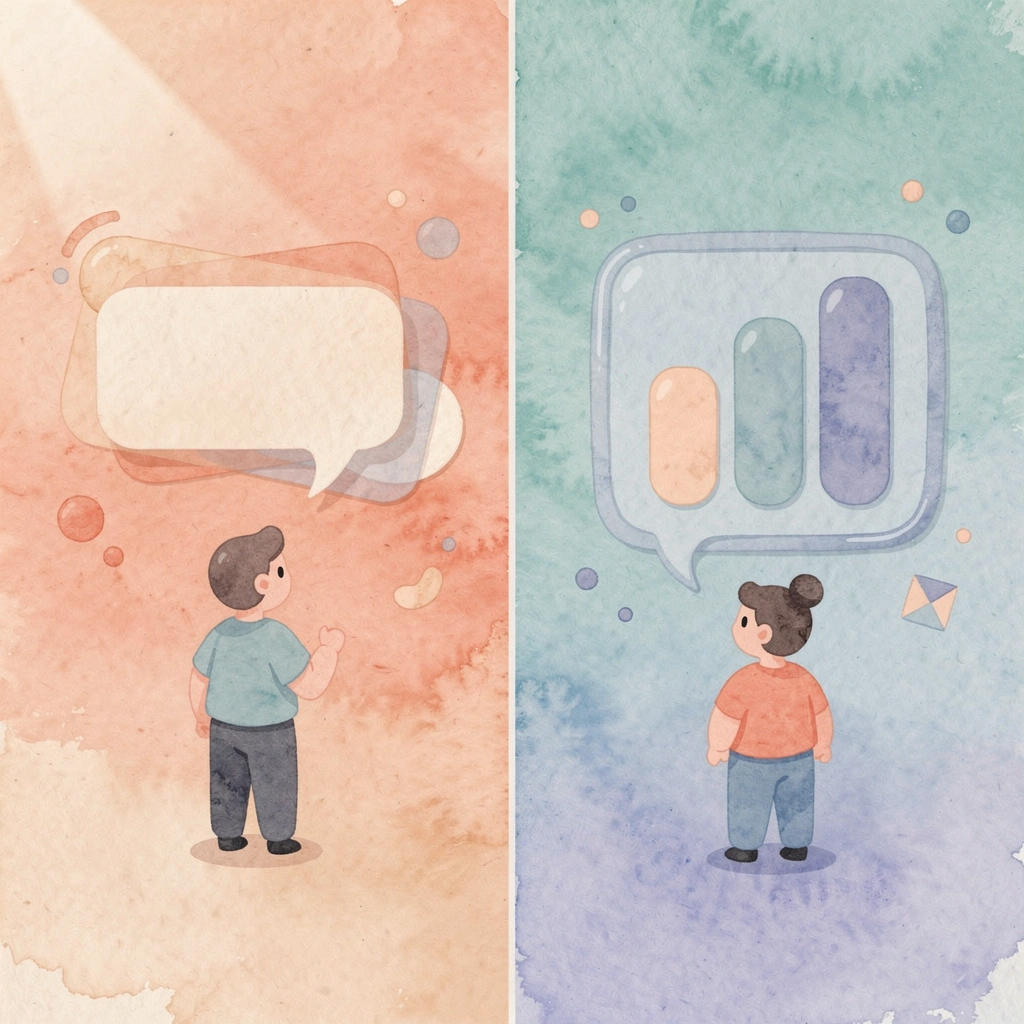 Split scene showing digital learning versus physical materials