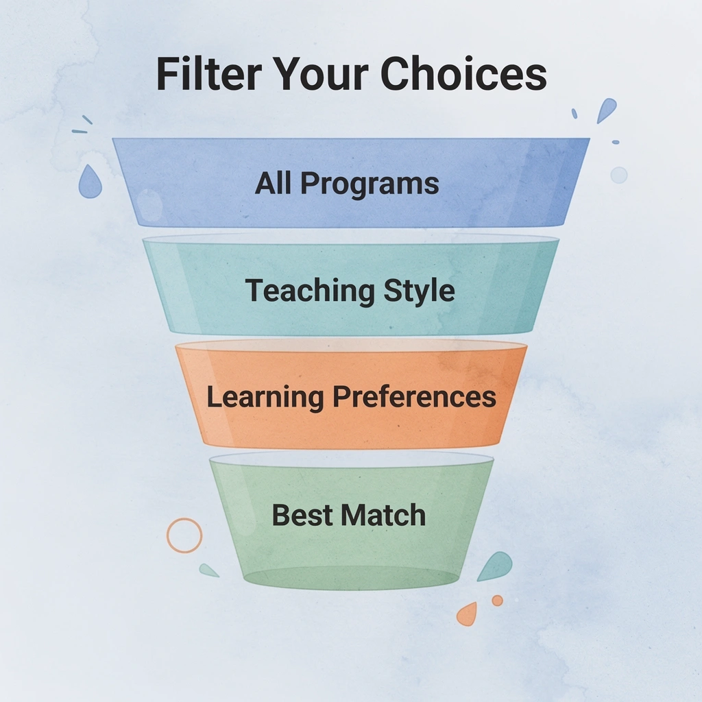 Funnel diagram showing how to filter homeschool program choices