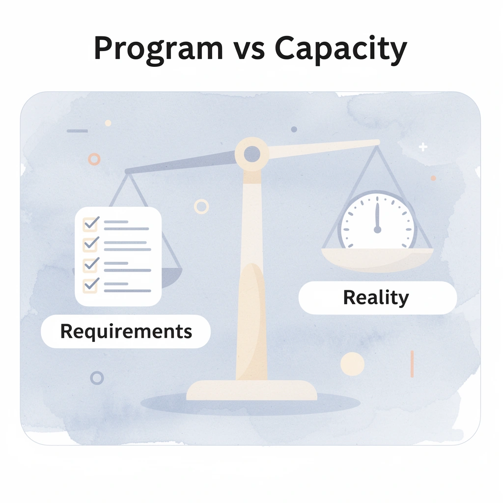 Balance scale comparing program requirements with family capacity