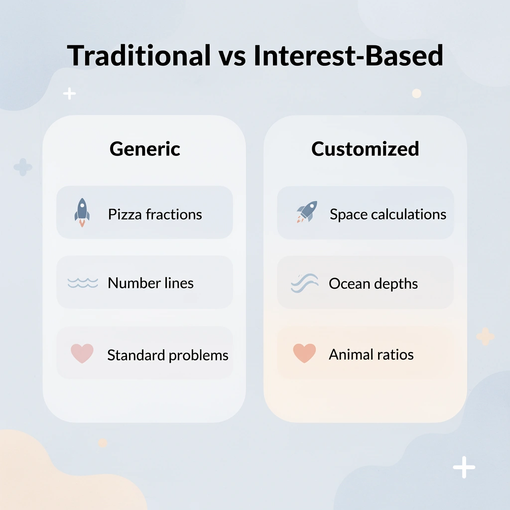 Comparison table showing traditional versus interest-based worksheet approaches