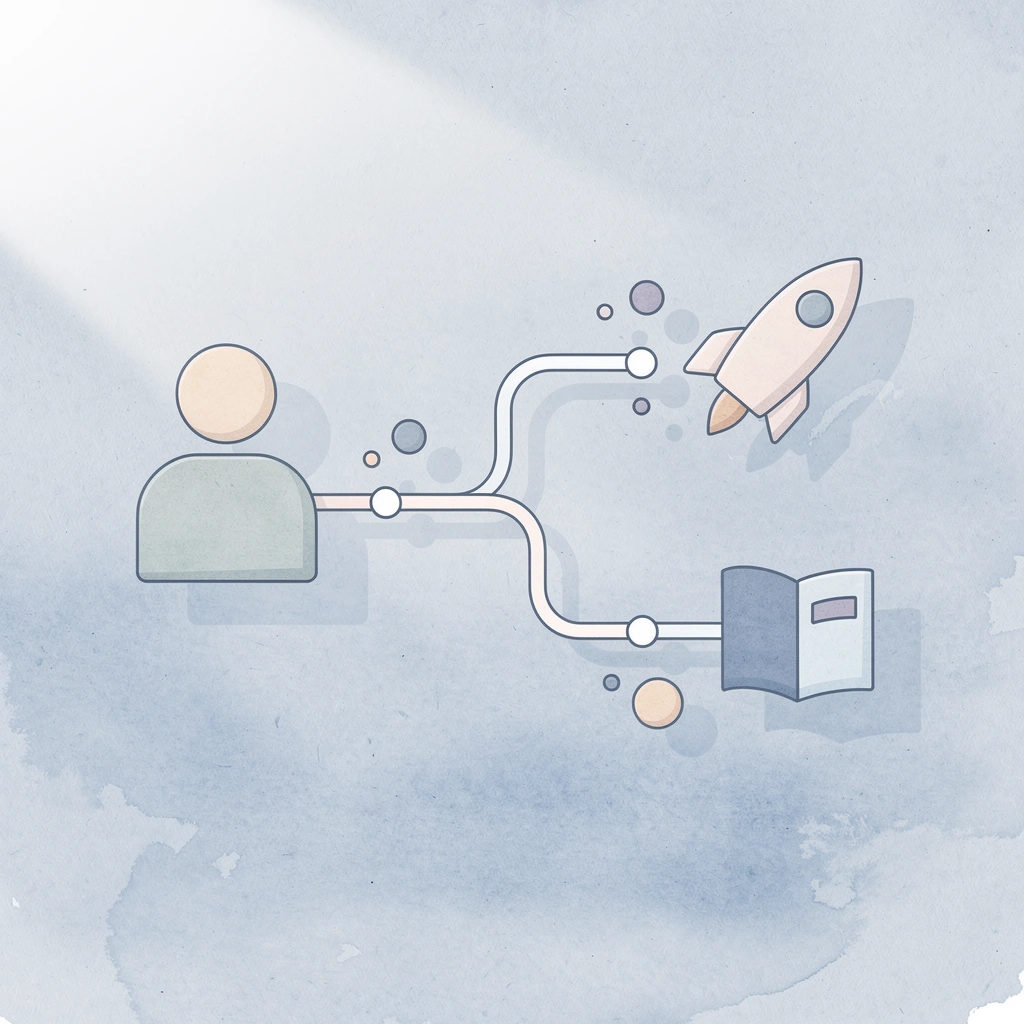 Book icon splitting into multiple paths representing different teaching approaches