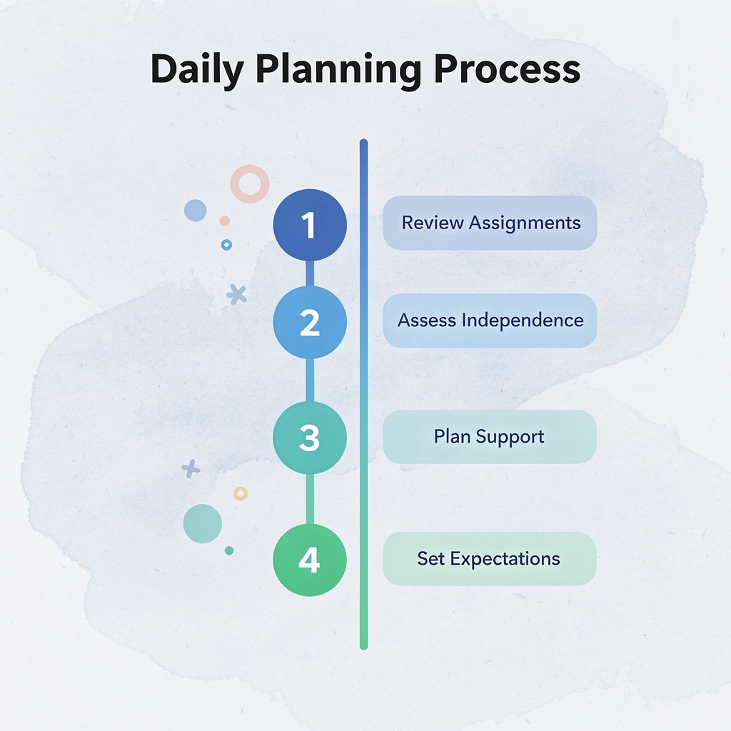 Step-by-step daily planning process for homeschool assignments