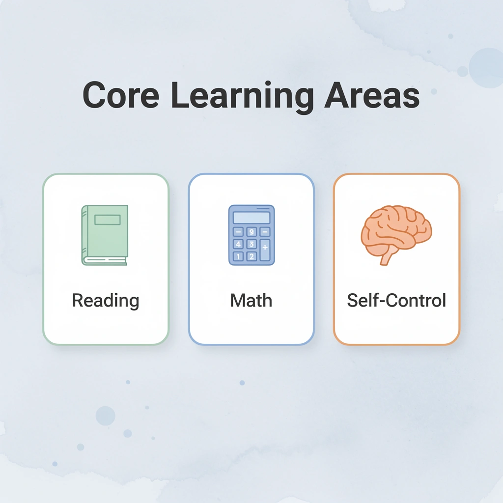 Infographic showing three core learning areas in part-time preschool