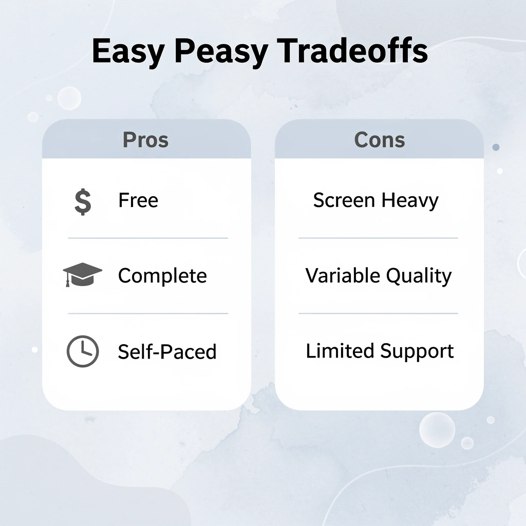 Comparison chart showing pros and cons of Easy Peasy curriculum