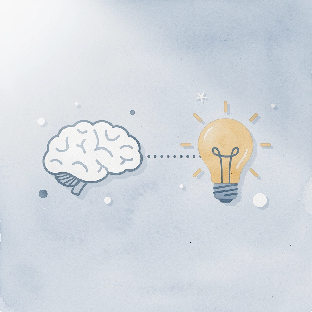 Eye and pencil connected by a dotted line representing linking real experiences to worksheet practice