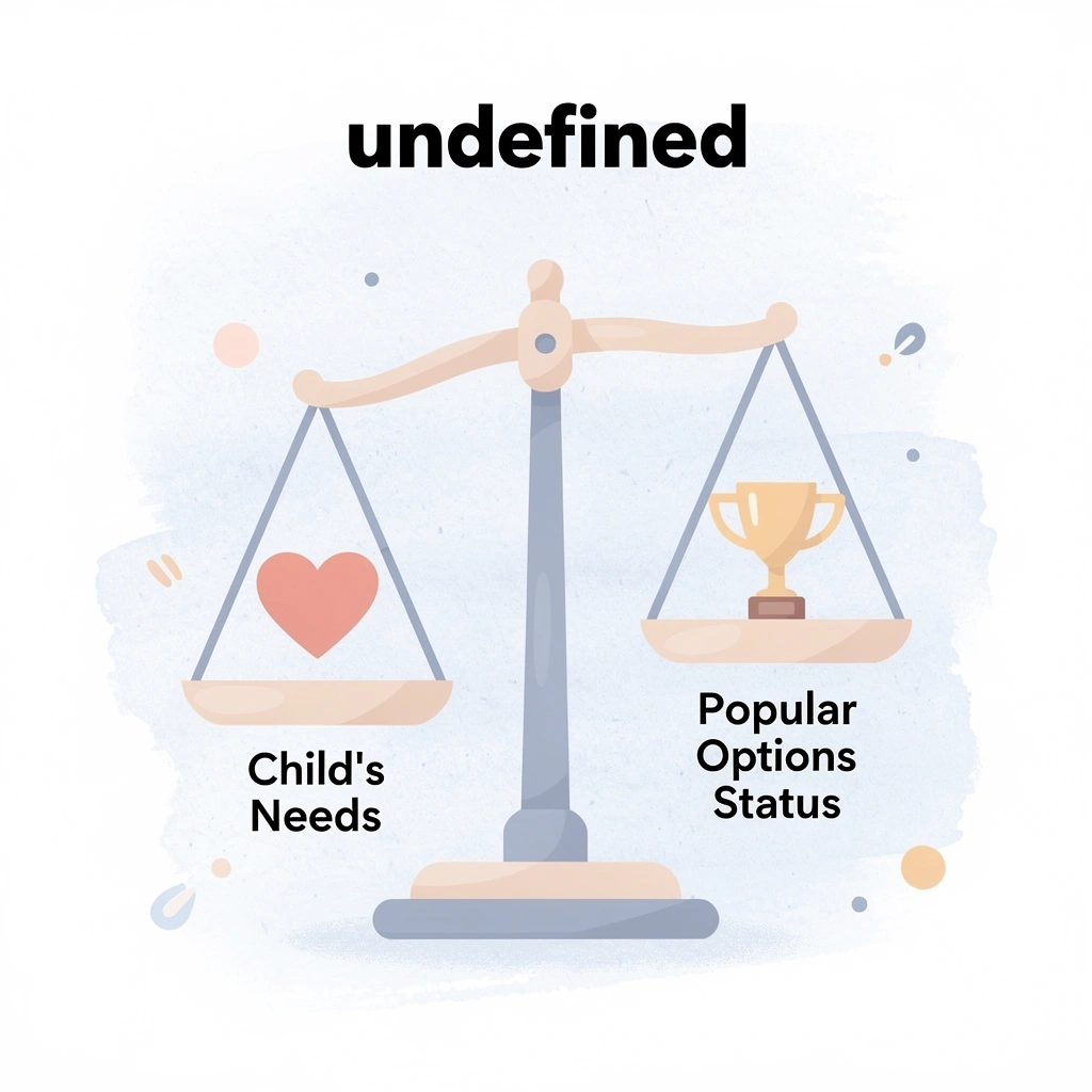 Balance scale comparing child's needs versus popular preschool options