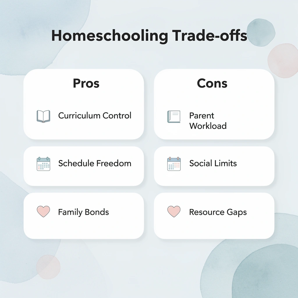 Comparison chart of homeschooling pros versus cons